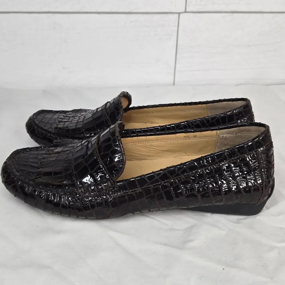 VanEli Brown Croc Embossed Patent Leather Loafers Moccasin Flats Women Size 9.5M
